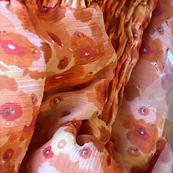 NWT ASOS OFF-SHOULDER SZ 10 DITSY FLORAL SHIRRED MAXI DRESS SHADES of ORANGE - Picture 5 of 15